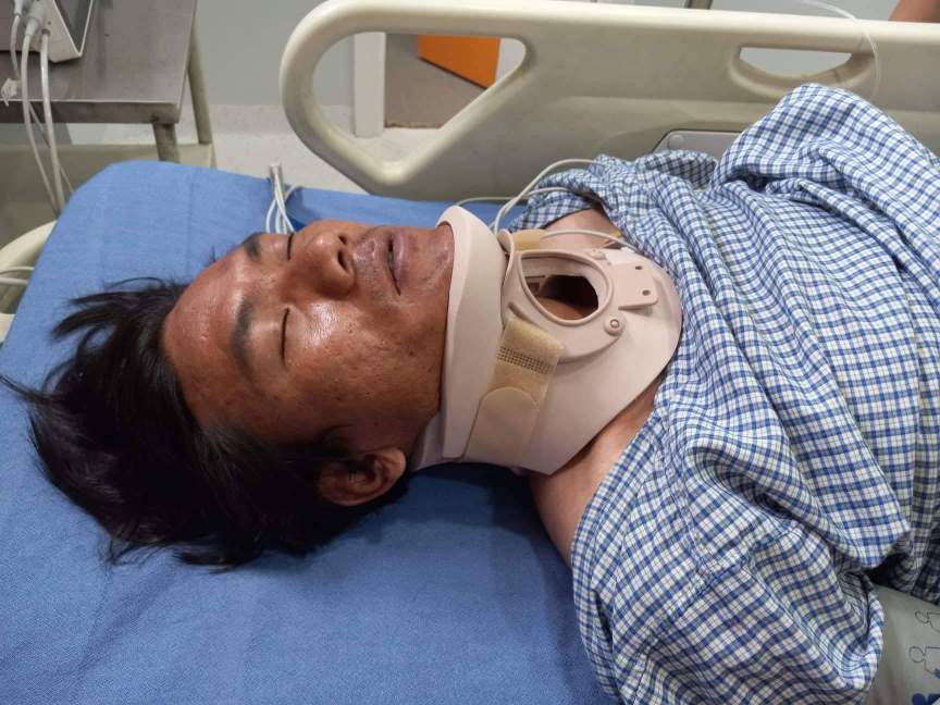 Evangelist Phendey immediately after his accident and hospitalization.